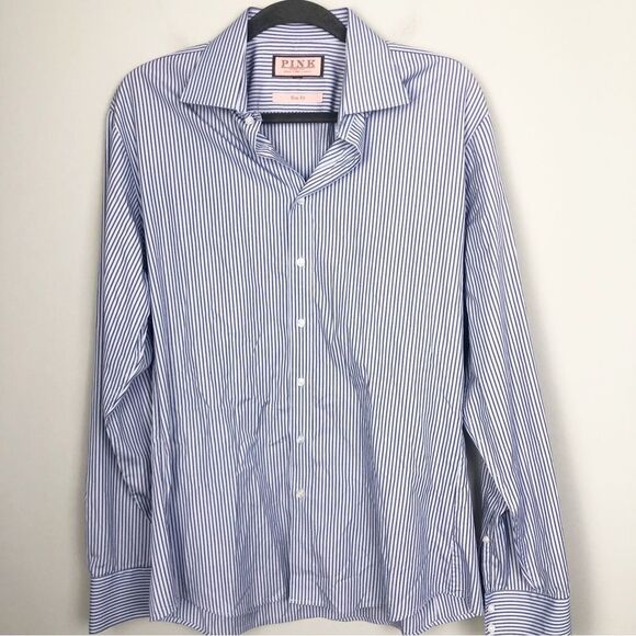 THOMAS PINK | Men’s Button Down Dress Shirt Blue Stripes Slim Fit - Picture 1 of 9